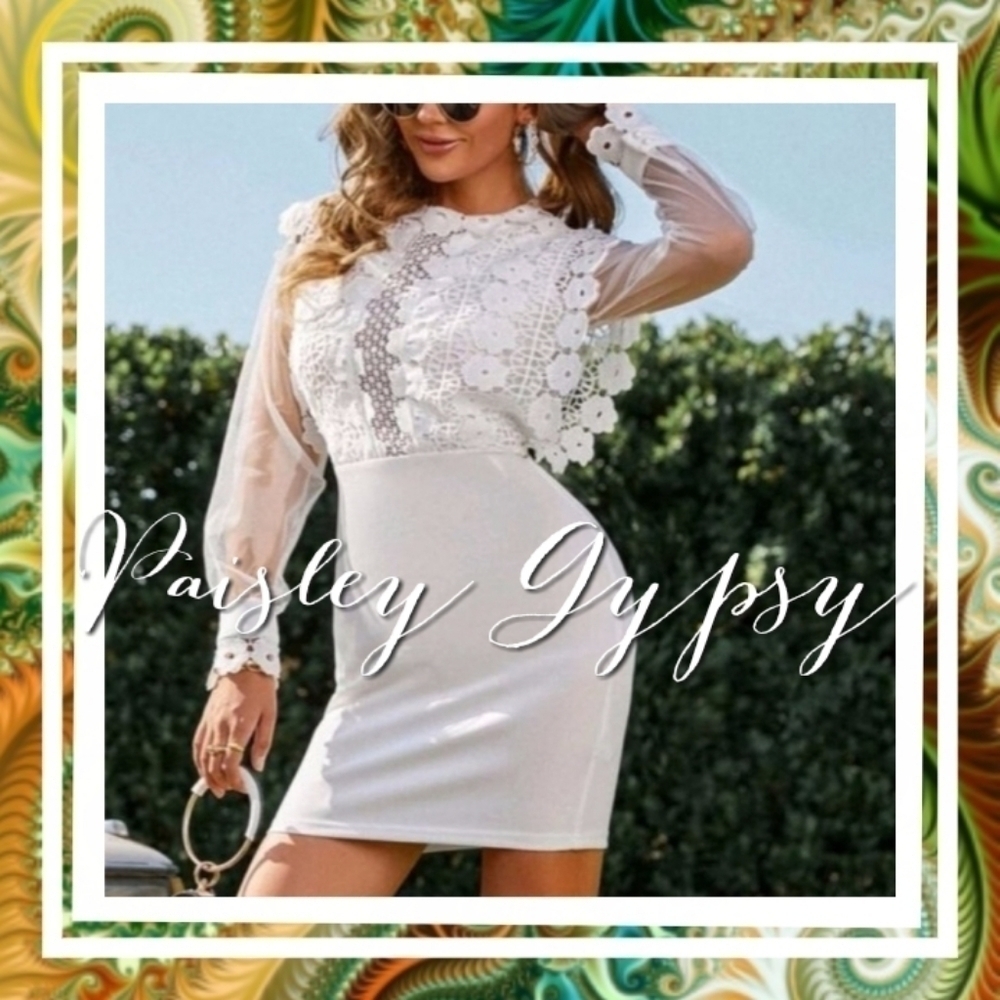 ELEGANT LACE WHITE RUFFLE MINI DRESS - Picture 4 of 13